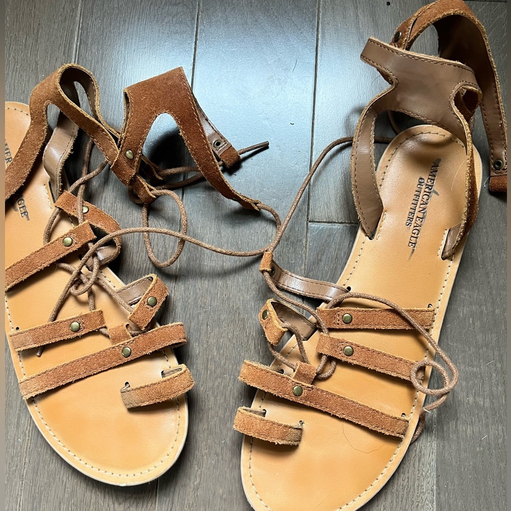 Brown tie up sandals